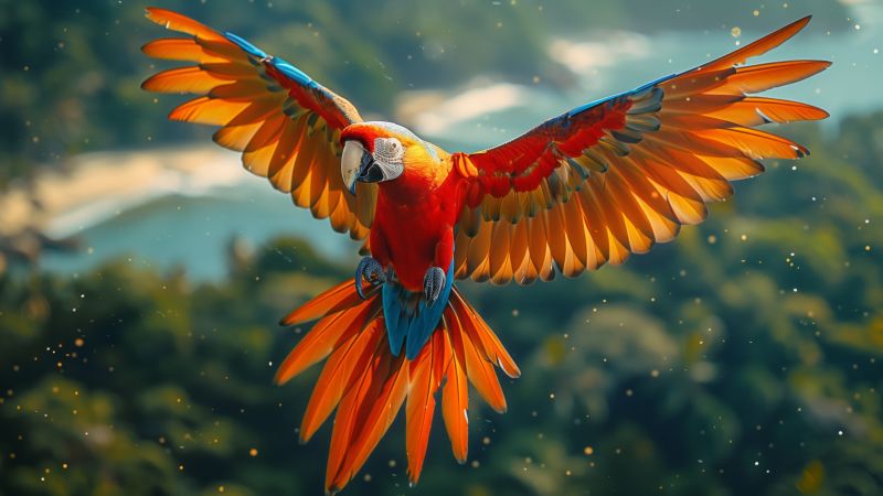 parrot wallpaper, blooms, natural habitat, background for desktop wallpaper (horizontal)