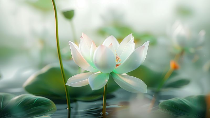 lily wallpaper, white flower, aquatic plant, background for desktop wallpaper (horizontal)