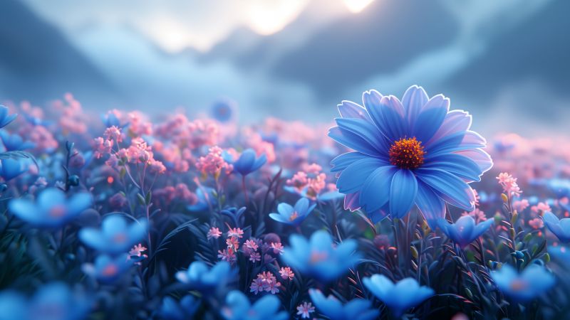 flowers wallpaper, blue, spring, background for desktop wallpaper (horizontal)