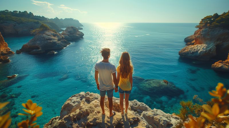 sea wallpaper, girl, coastline, background for desktop wallpaper (horizontal)