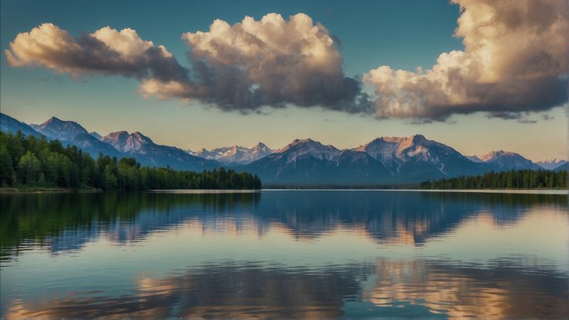 mountains wallpaper, tranquil lake, nature, background for desktop wallpaper (horizontal)