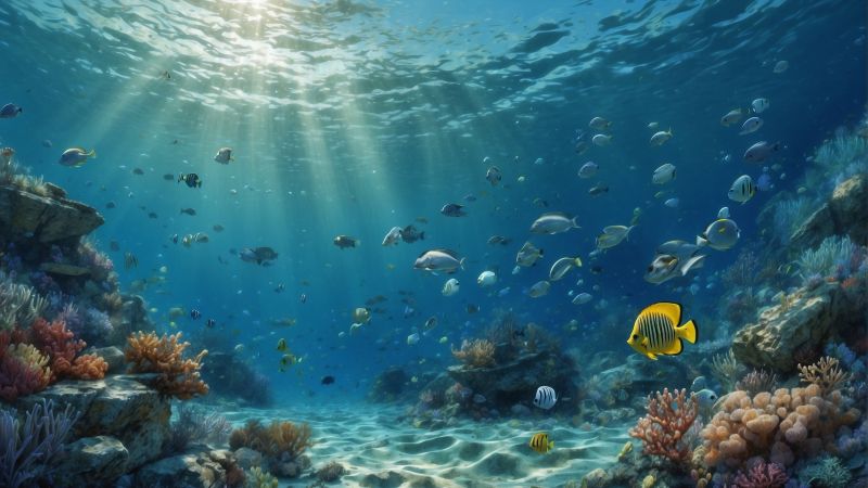 fishes wallpaper, underwater, aquatic, background for desktop wallpaper (horizontal)