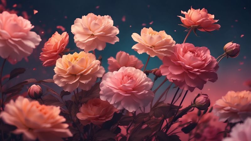roses wallpaper, blooming, romance, background for desktop wallpaper (horizontal)