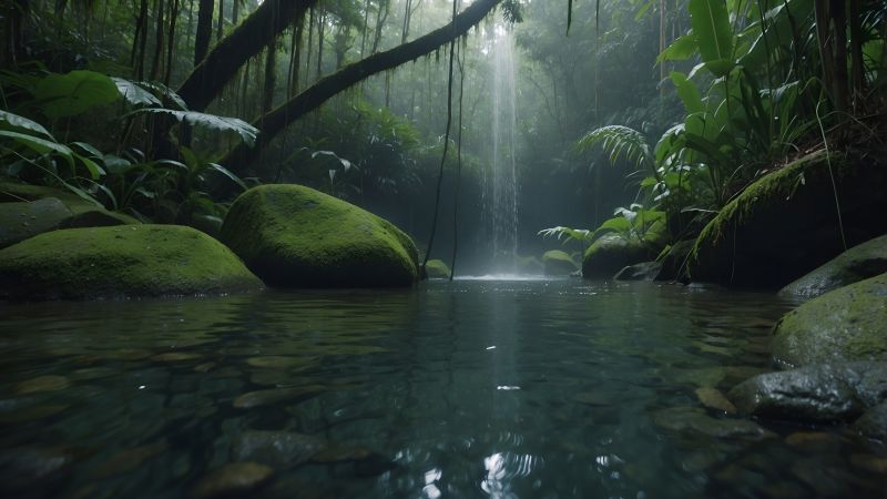 forest wallpaper, tranquil stream, natural beauty, background for desktop wallpaper (horizontal)