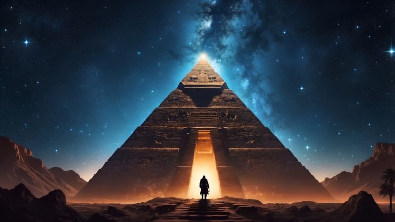pyramid wallpaper, night sky, starry, background for desktop wallpaper (horizontal)