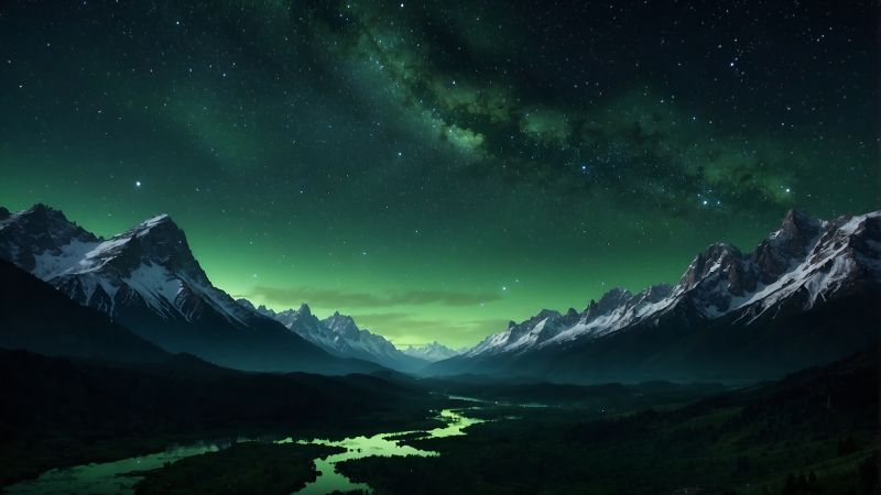 mountains wallpaper, cosmos, night sky, background for desktop wallpaper (horizontal)