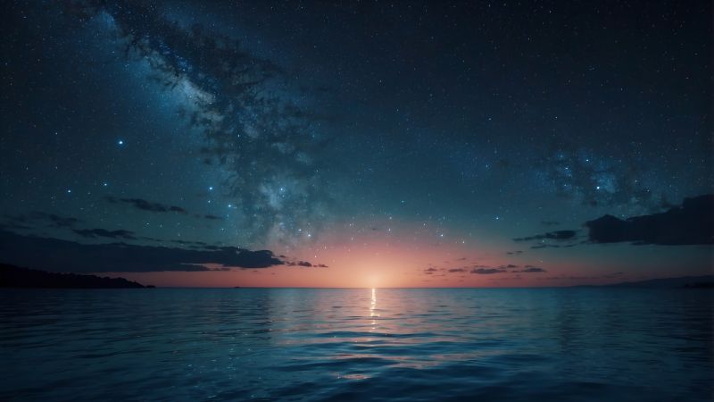 sea wallpaper, starlit sky, Milky Way, background for desktop wallpaper (horizontal)