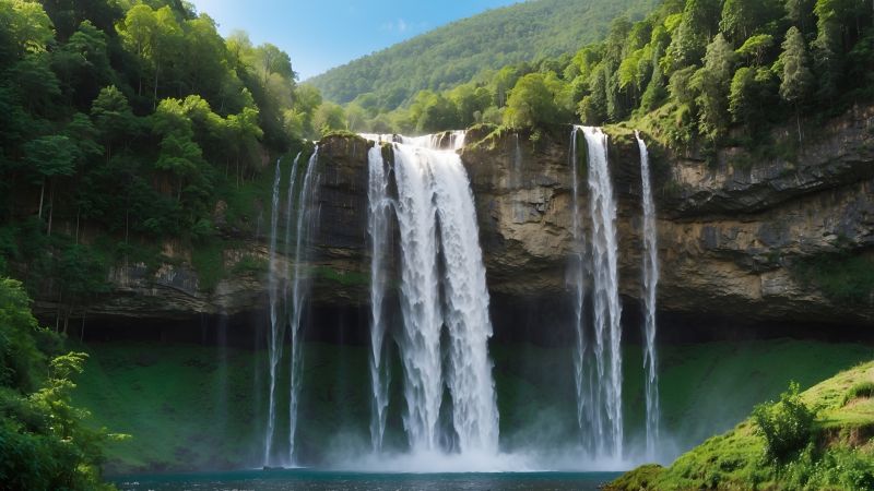 forest wallpaper, lush greenery, serene landscape, background for desktop wallpaper (horizontal)