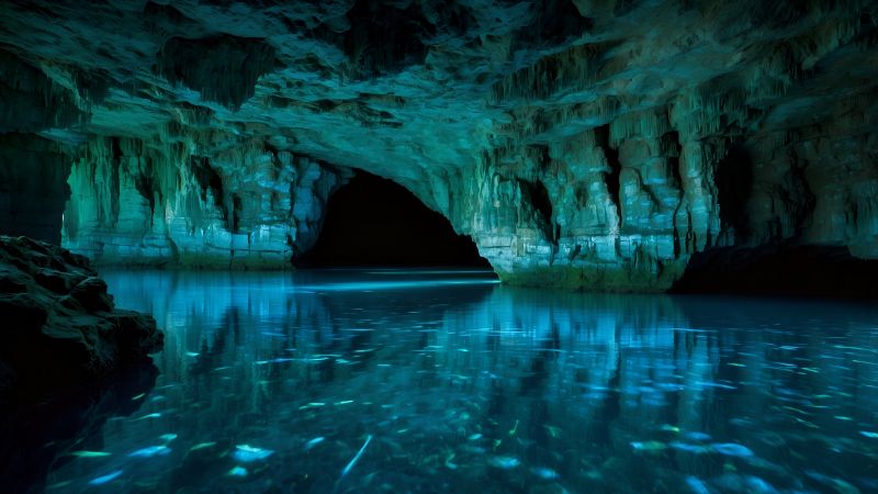 water wallpaper, underground, stalactites, background for desktop wallpaper (horizontal)