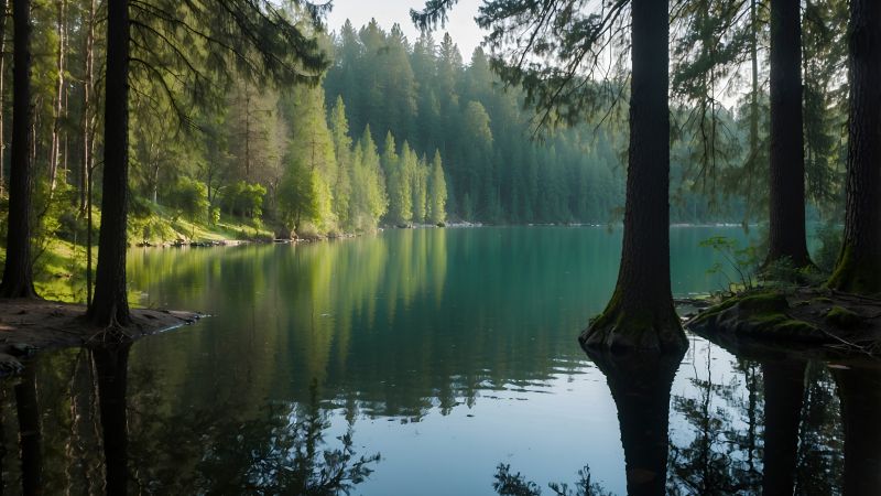 forest wallpaper, tranquil water, nature landscape, background for desktop wallpaper (horizontal)
