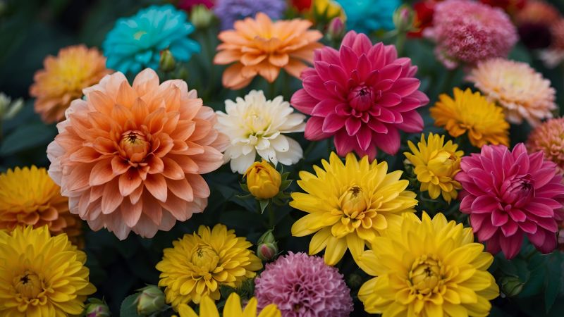 flowers wallpaper, blossoms, garden, background for desktop wallpaper (horizontal)