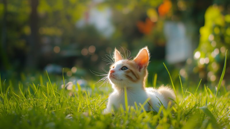 cat wallpaper, outdoor, white, background for desktop wallpaper (horizontal)