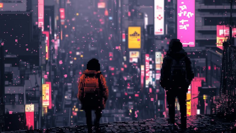 japan wallpaper, neon, glitch, background for desktop wallpaper (horizontal)