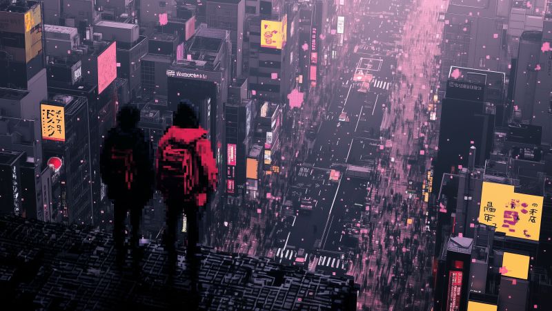 japan wallpaper, neon, glitch, background for desktop wallpaper (horizontal)