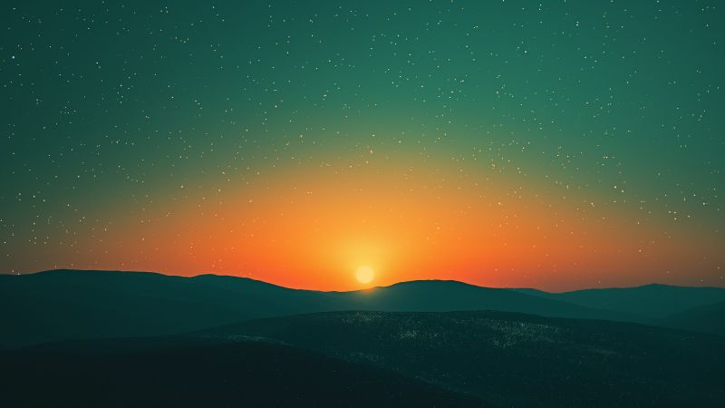 space wallpaper, sunset, minimalist, background for desktop wallpaper (horizontal)