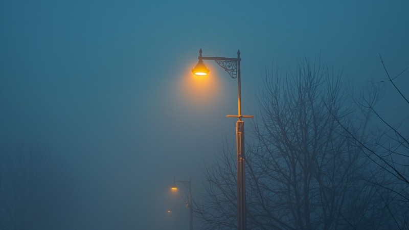 Street lamp in the fog wallpaper, illumination, darkness, background for desktop wallpaper (horizontal)