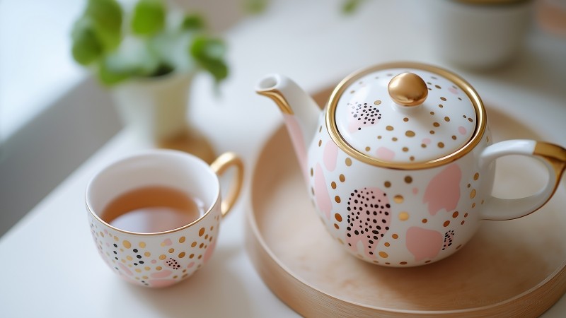 teapot wallpaper, serene art, decorative, background for desktop wallpaper (horizontal)