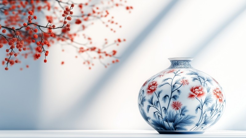 porcelain wallpaper, blue willow, traditional design, background for desktop wallpaper (horizontal)