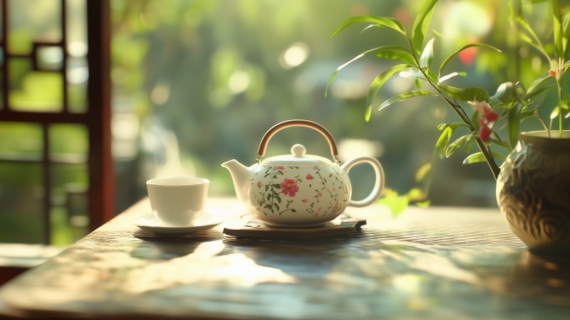 teapot wallpaper, glass, serene, background for desktop wallpaper (horizontal)