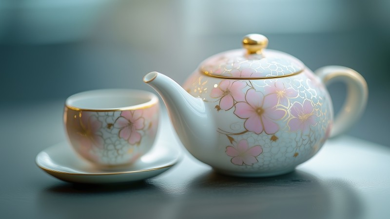teapot wallpaper, serene art, antique, background for desktop wallpaper (horizontal)