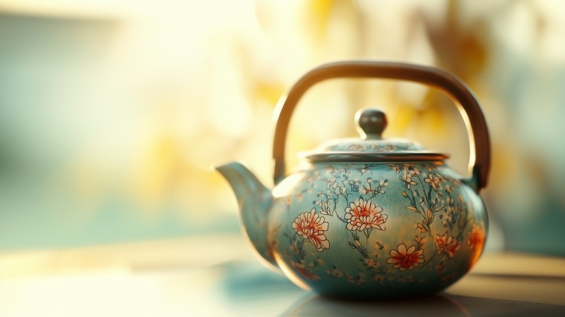 teapot wallpaper, serene art, ornamental, background for desktop wallpaper (horizontal)