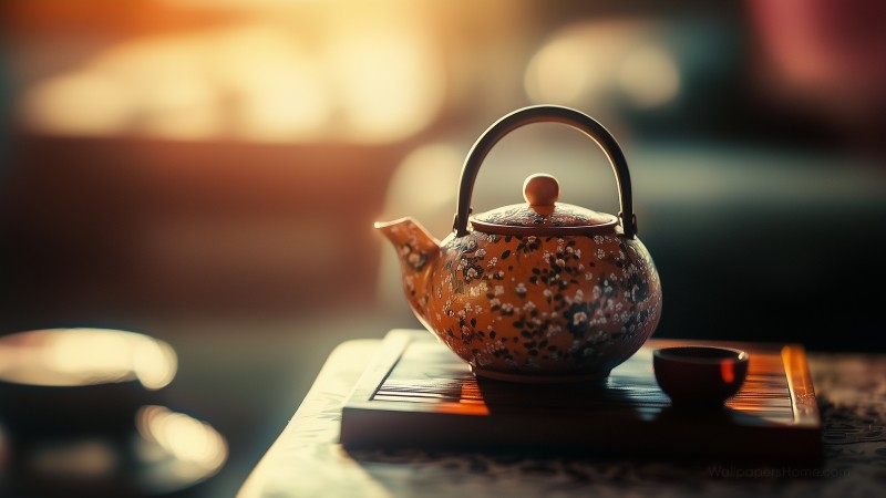 teapot wallpaper, serene, nostalgic, background for desktop wallpaper (horizontal)