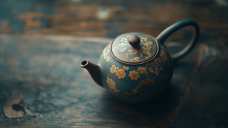 teapot wallpaper, serene art, delicate, background for desktop wallpaper (horizontal)