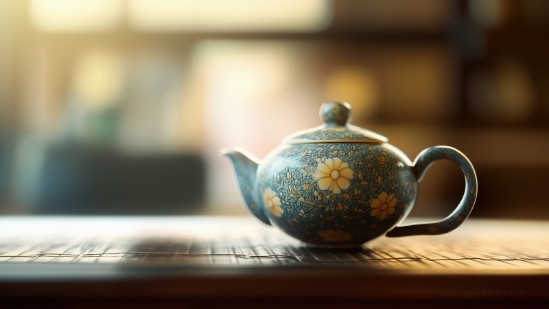 teapot wallpaper, serene art, tranquil, background for desktop wallpaper (horizontal)