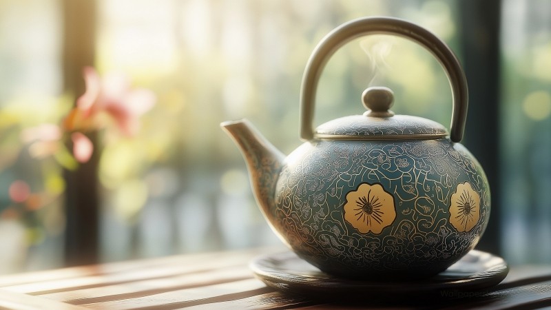 teapot wallpaper, serene art, tranquil, background for desktop wallpaper (horizontal)
