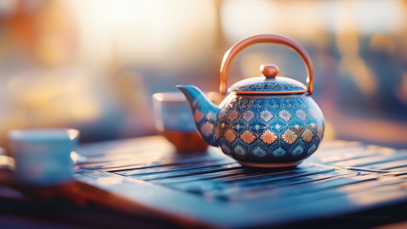 teapot wallpaper, serene art, antique, background for desktop wallpaper (horizontal)