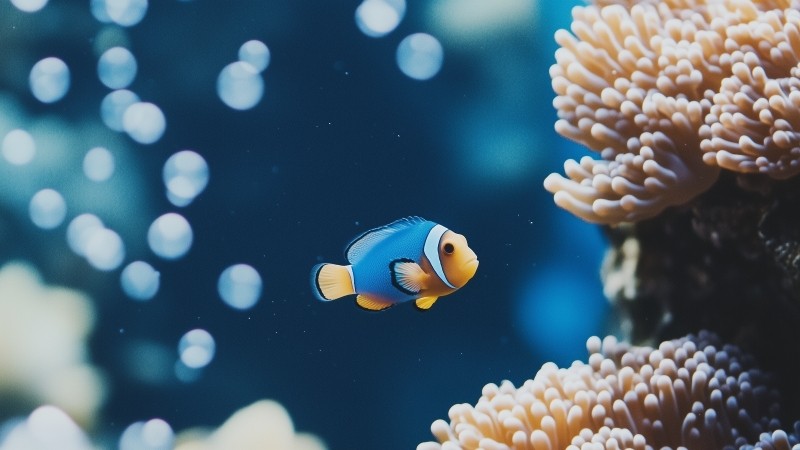 tropical fish wallpaper, underwater ecosystem, colorful fish, background for desktop wallpaper (horizontal)