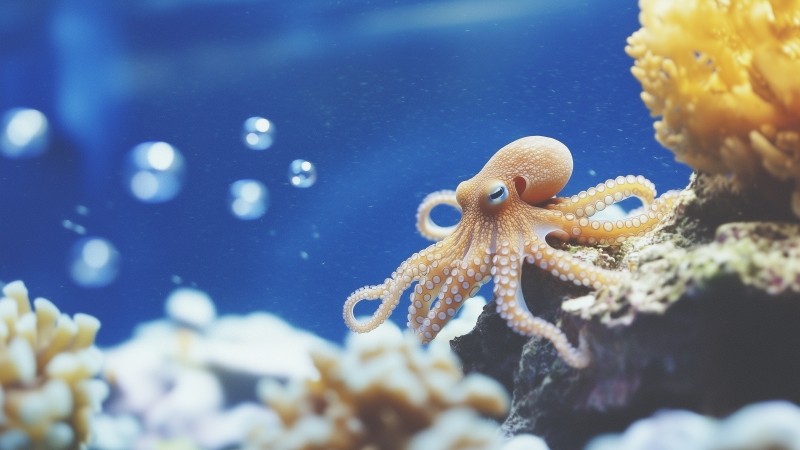 octopus wallpaper, underwater world, ocean habitat, background for desktop wallpaper (horizontal)