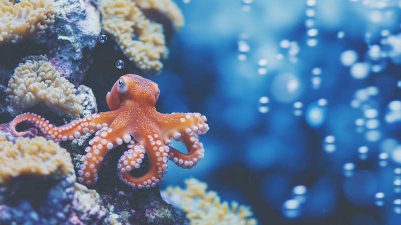 octopus wallpaper, underwater world, sea life, background for desktop wallpaper (horizontal)