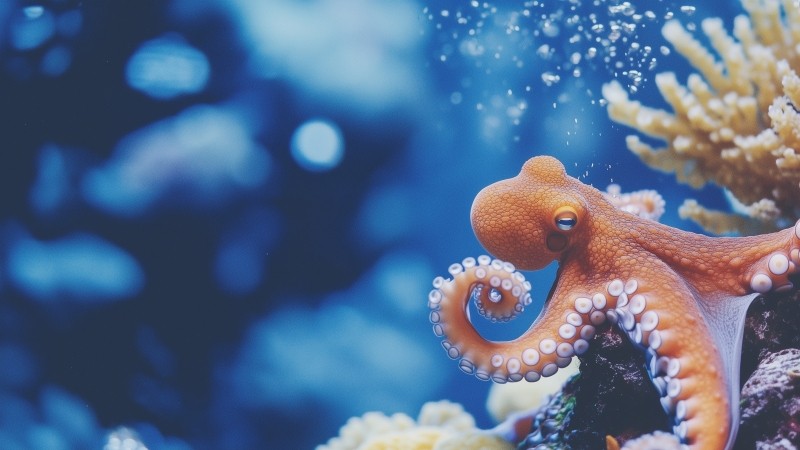 octopus wallpaper, underwater habitat, sea life, background for desktop wallpaper (horizontal)
