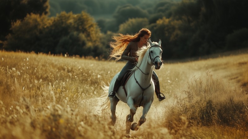 white horse wallpaper, countryside, riding, background for desktop wallpaper (horizontal)