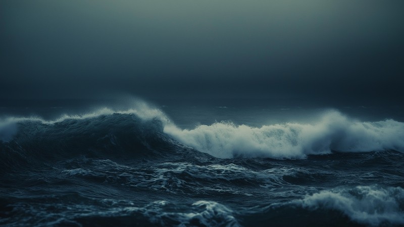 deep ocean wallpaper, crashing waves, fierce wind, background for desktop wallpaper (horizontal)