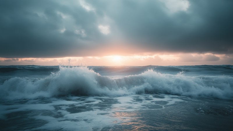 ocean wallpaper, tempest, dawn, background for desktop wallpaper (horizontal)