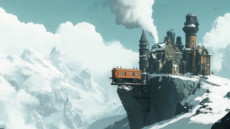 steampunk wallpaper, engine, railway, background for desktop wallpaper (horizontal)