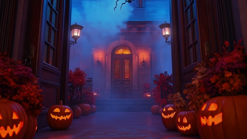 Halloween wallpaper, trick or treat, festive decorations, background for desktop wallpaper (horizontal)