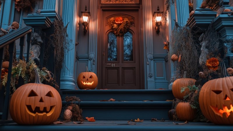 Halloween wallpaper, trick or treat, eerie decorations, background for desktop wallpaper (horizontal)