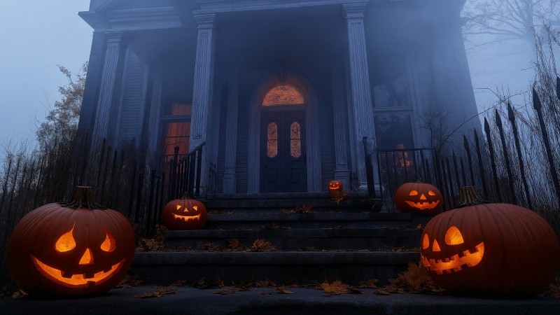 Halloween wallpaper, trick or treat, autumn decor, background for desktop wallpaper (horizontal)