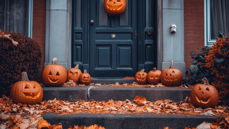 Halloween wallpaper, trick or treat, pumpkin patch, background for desktop wallpaper (horizontal)