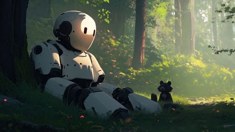 Robot wallpaper, wild, lost, background for desktop wallpaper (horizontal)