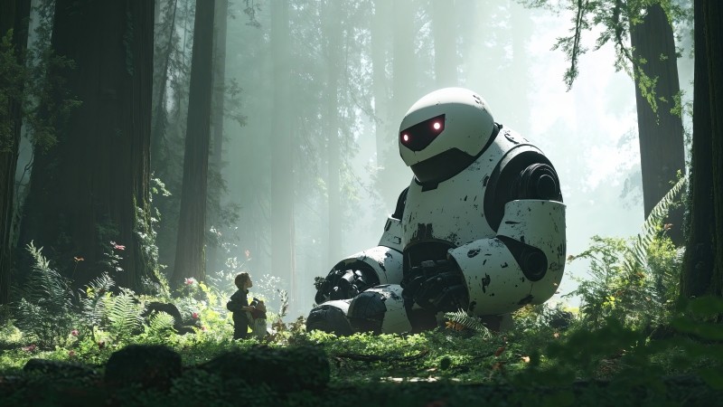 Robot wallpaper, wild, desolate, background for desktop wallpaper