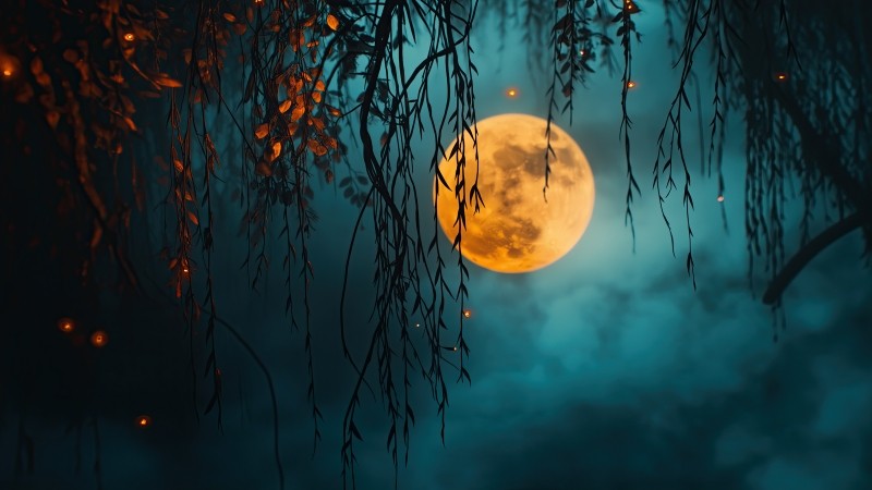 Halloween night wallpaper, haunting, mysterious, background for desktop wallpaper (horizontal)