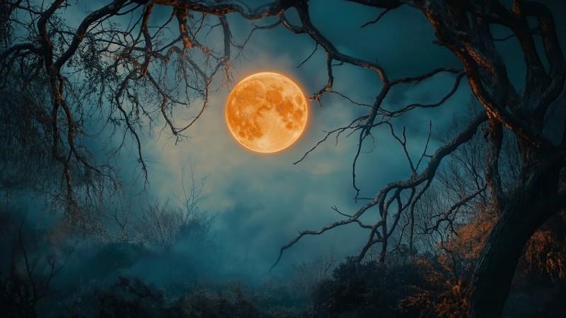 Halloween night wallpaper, moonlight, mystical, background for desktop wallpaper (horizontal)