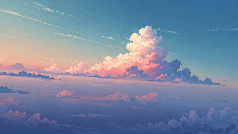 anime sky wallpaper, pastel blue, soft hues, background for desktop wallpaper (horizontal)