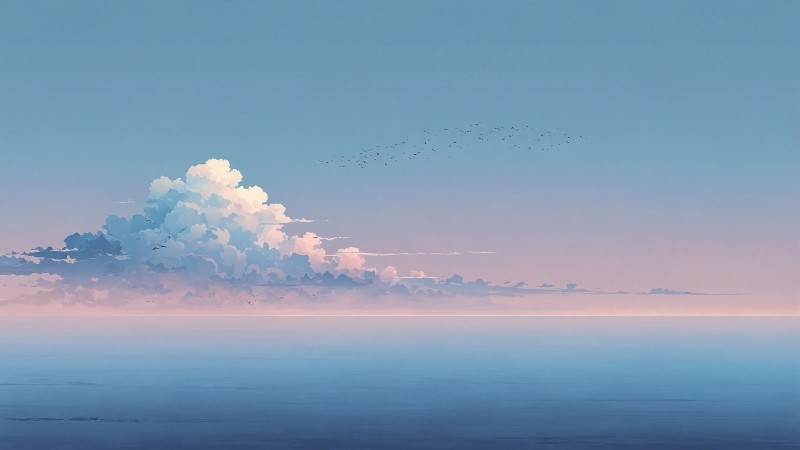 anime sky wallpaper, pastel blue, soft hues, background for desktop wallpaper (horizontal)