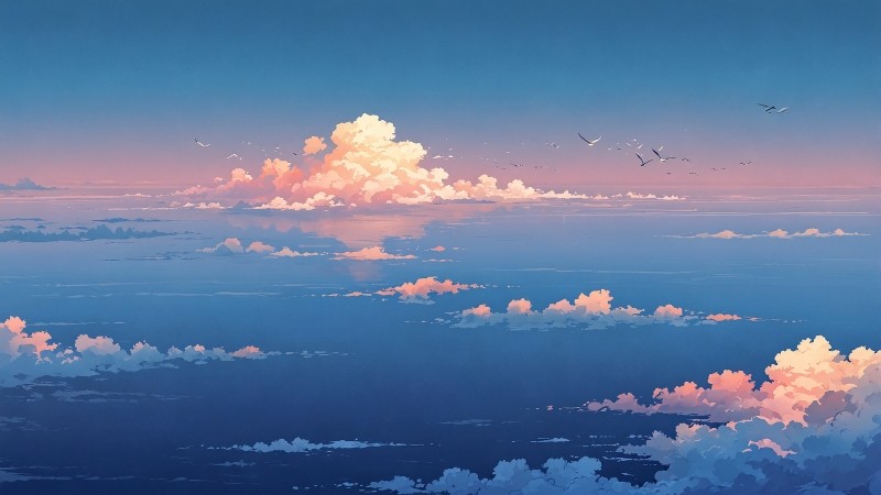 anime sky wallpaper, pastel blue, fluffy white clouds, background for desktop wallpaper (horizontal)