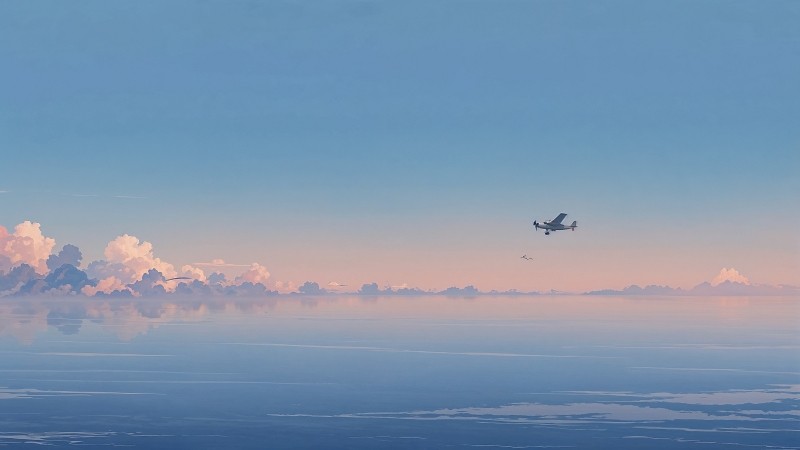 propeller plane wallpaper, inspiring flight, whimsical journey, background for desktop wallpaper (horizontal)